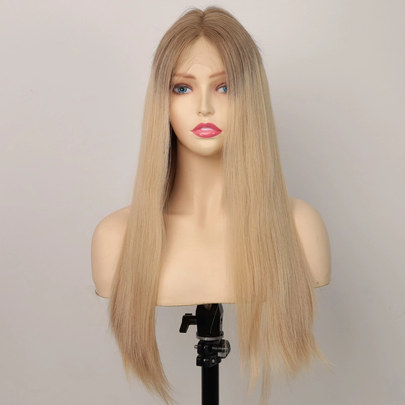 Margaret Blonde color with dark root human hair lace top wig for women YR0024